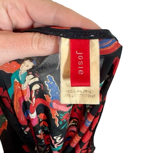 Josie by Natori Japanese Geisha Roses Mixed Pattern Babydoll Slip Dress - Picture 6 of 8